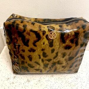Tory Burch Leather Leopard Print Makeup Bag